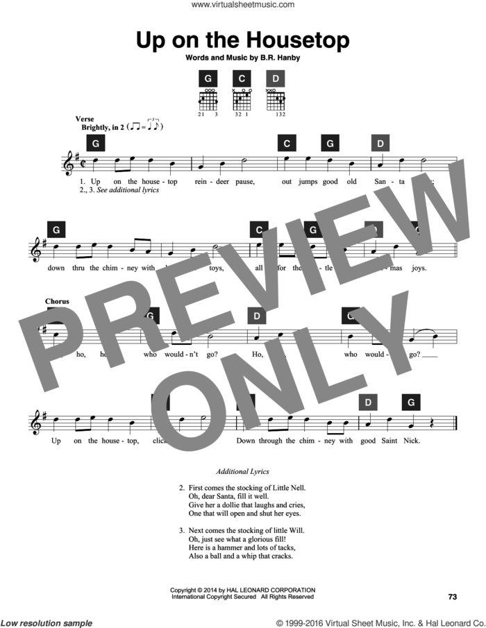 Up On The Housetop sheet music for guitar solo (ChordBuddy system) by Benjamin Hanby and Travis Perry, intermediate guitar (ChordBuddy system)