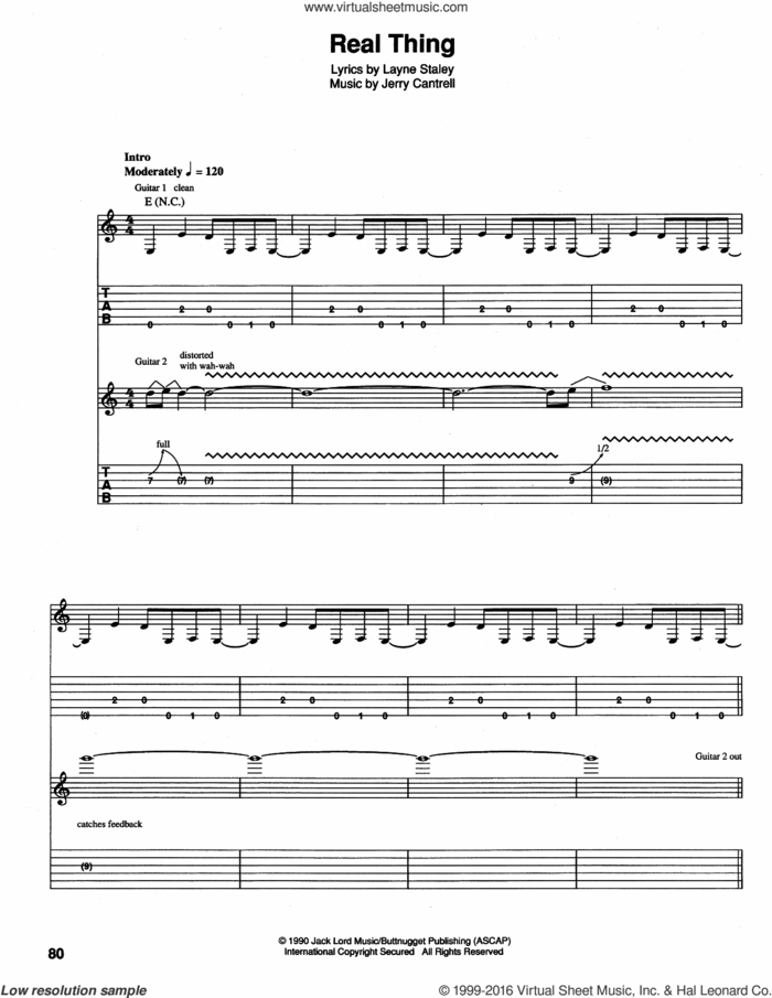 Real Thing sheet music for guitar (tablature) by Alice In Chains, intermediate skill level