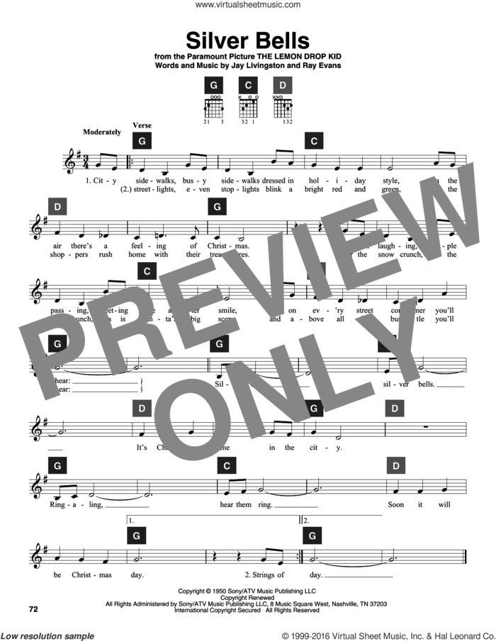 Silver Bells sheet music for guitar solo (ChordBuddy system) by Jay Livingston, Jay Livingston & Ray Evans and Ray Evans, intermediate guitar (ChordBuddy system)