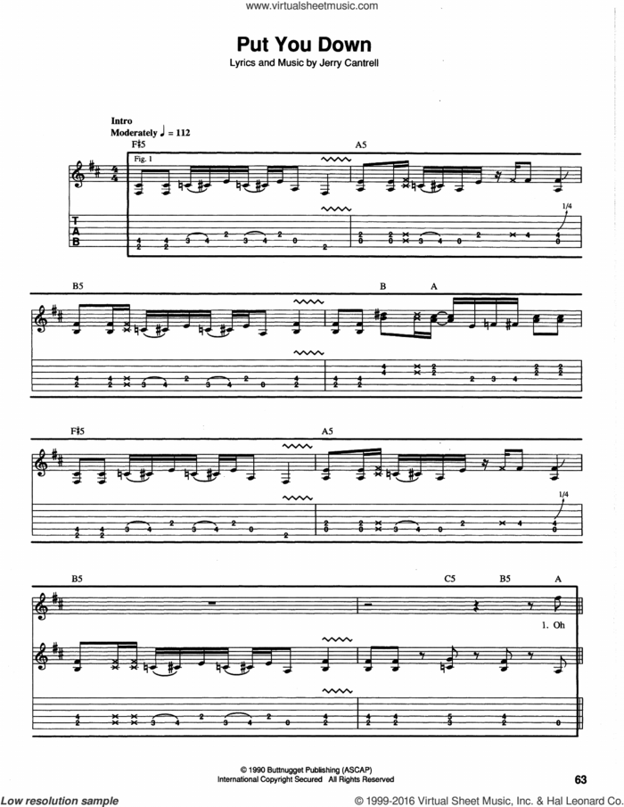 Put You Down sheet music for guitar (tablature) by Alice In Chains, intermediate skill level