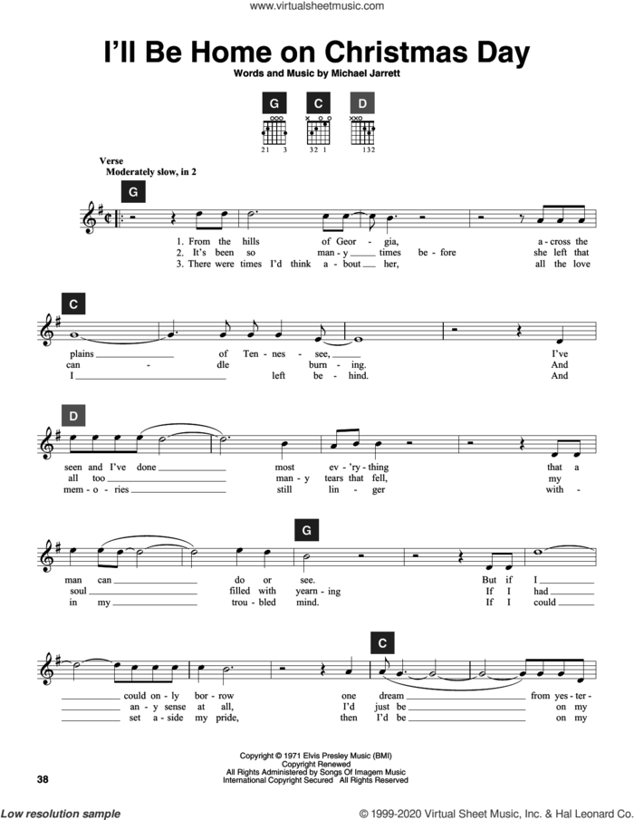 I'll Be Home On Christmas Day sheet music for guitar solo (ChordBuddy system) by Elvis Presley, Travis Perry and Michael Jarrett, intermediate guitar (ChordBuddy system)