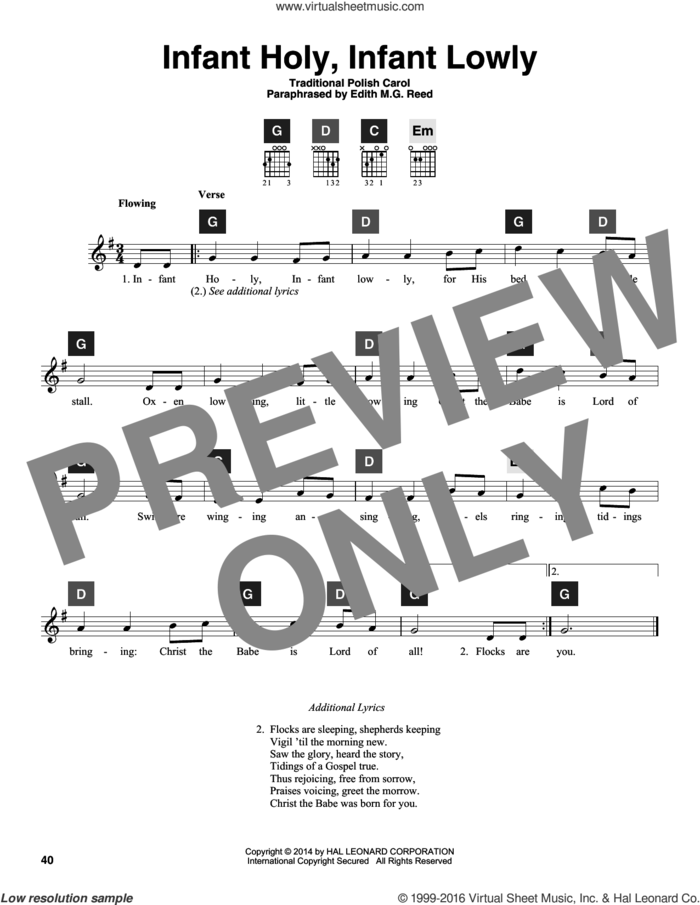Infant Holy, Infant Lowly sheet music for guitar solo (ChordBuddy system) by Edith M.G. Reed, Travis Perry and Miscellaneous, intermediate guitar (ChordBuddy system)