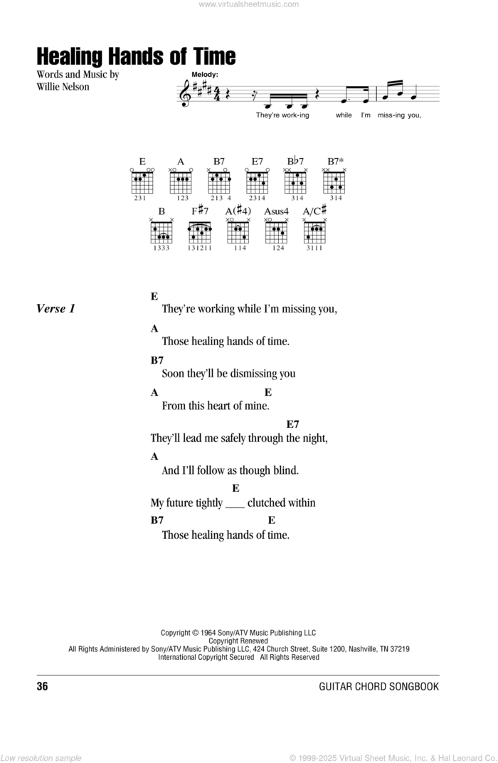 Healing Hands Of Time sheet music for guitar (chords) by Willie Nelson, intermediate skill level