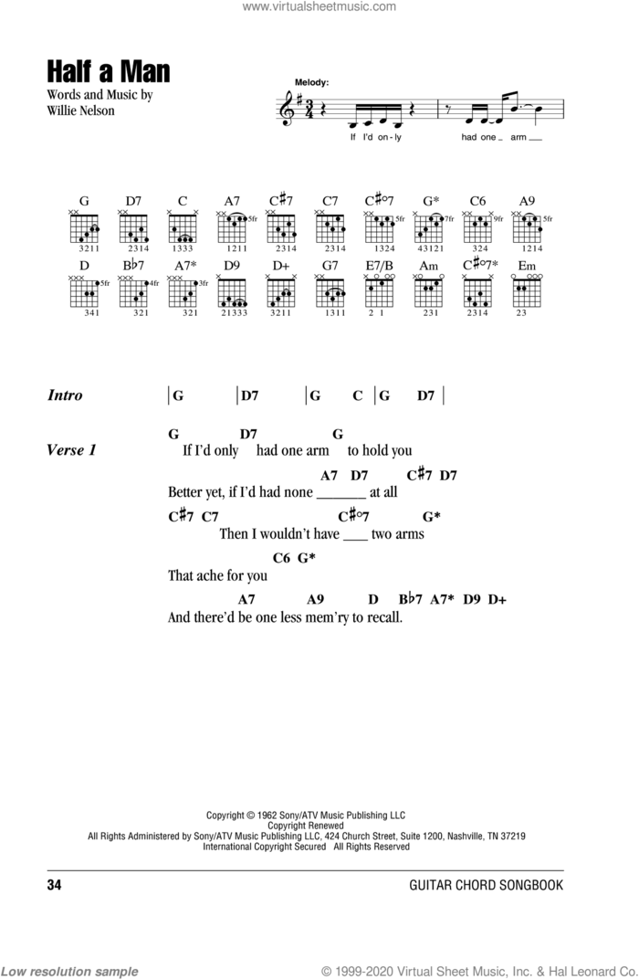 Half A Man sheet music for guitar (chords) by Willie Nelson, intermediate skill level