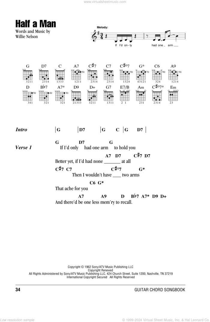 Half A Man sheet music for guitar (chords) by Willie Nelson, intermediate skill level