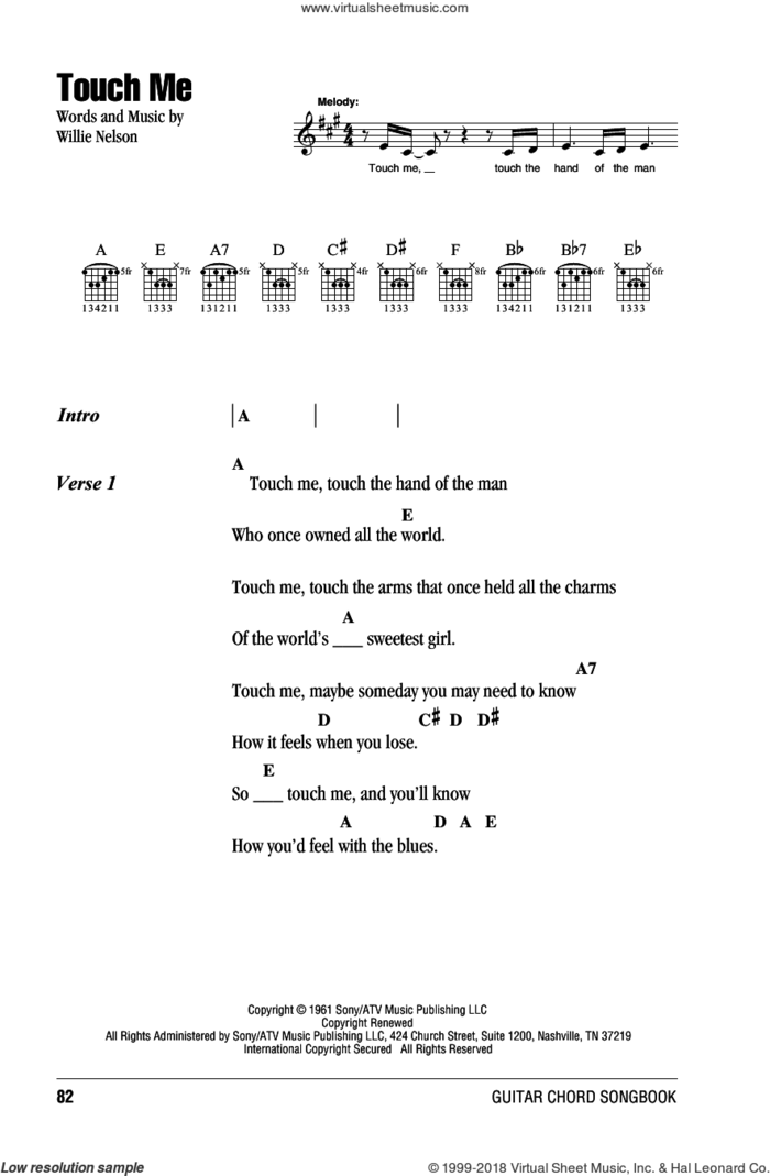 Touch Me sheet music for guitar (chords) by Willie Nelson, intermediate skill level