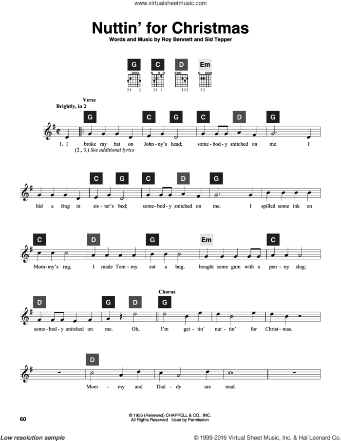 Nuttin' For Christmas sheet music for guitar solo (ChordBuddy system) by Sid Tepper, Travis Perry, Roy Bennett and Sid Tepper and Roy Bennett, intermediate guitar (ChordBuddy system)