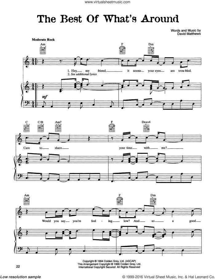 The Best Of What's Around sheet music for voice, piano or guitar by Dave Matthews Band, intermediate skill level