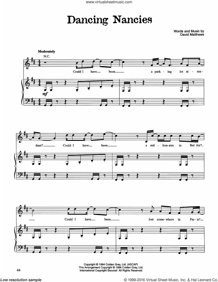 Dancing Nancies sheet music for voice, piano or guitar by Dave Matthews Band, intermediate skill level