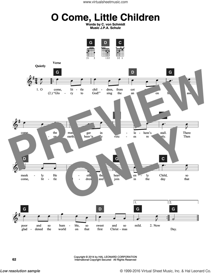O Come, Little Children sheet music for guitar solo (ChordBuddy system) by J.A.P. Schulz, Travis Perry and Cristoph Von Schmid, intermediate guitar (ChordBuddy system)