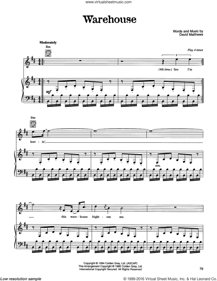 Warehouse sheet music for voice, piano or guitar by Dave Matthews Band, intermediate skill level