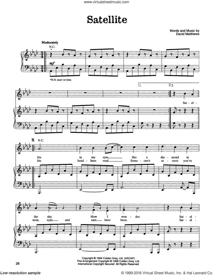 Satellite sheet music for voice, piano or guitar by Dave Matthews Band, intermediate skill level