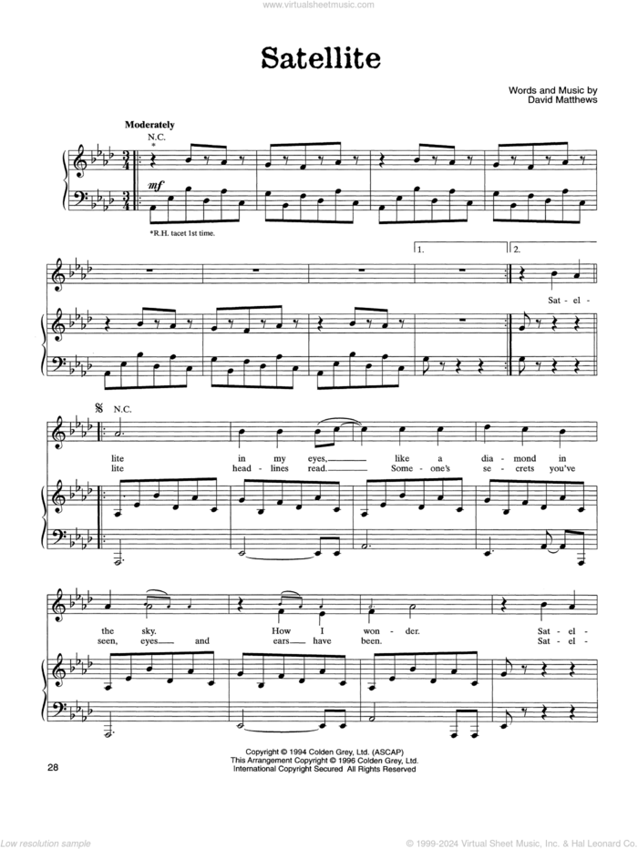 Satellite sheet music for voice, piano or guitar by Dave Matthews Band, intermediate skill level