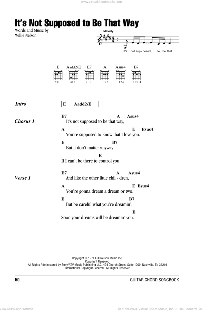 It's Not Supposed To Be That Way sheet music for guitar (chords) by Willie Nelson, intermediate skill level