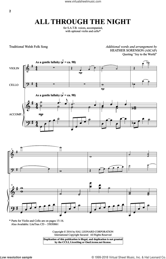 All Through The Night sheet music for choir (SATB: soprano, alto, tenor, bass) by Heather Sorenson and Miscellaneous, intermediate skill level