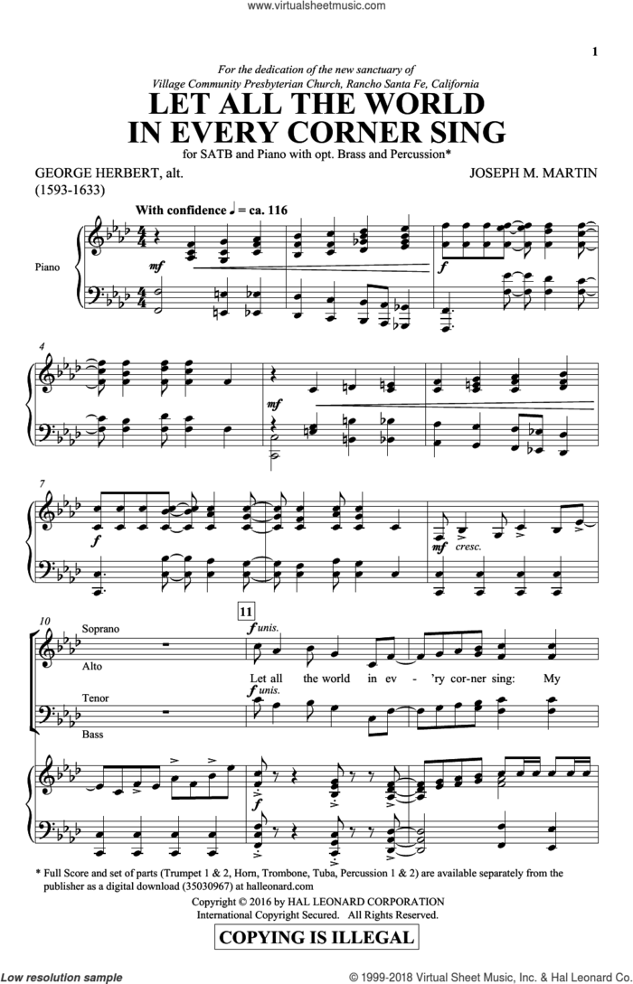 Let All The World In Every Corner Sing sheet music for choir (SATB: soprano, alto, tenor, bass) by Joseph M. Martin and George Herbert, intermediate skill level