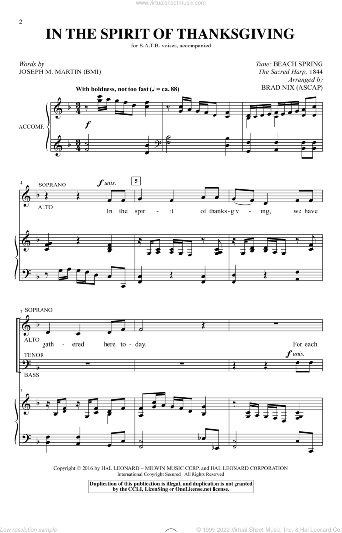 In The Spirit Of Thanksgiving sheet music for choir (SATB: soprano, alto, tenor, bass) by Joseph M. Martin, Brad Nix and The Sacred Harp, intermediate skill level