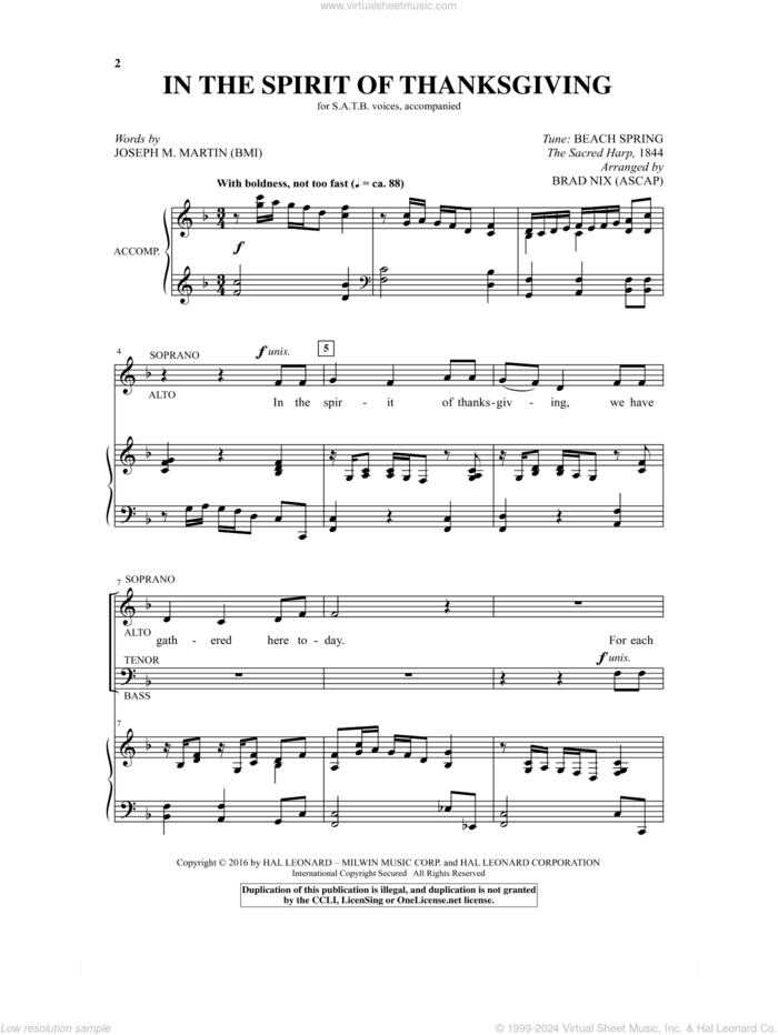 In The Spirit Of Thanksgiving sheet music for choir (SATB: soprano, alto, tenor, bass) by Joseph M. Martin, Brad Nix and The Sacred Harp, intermediate skill level