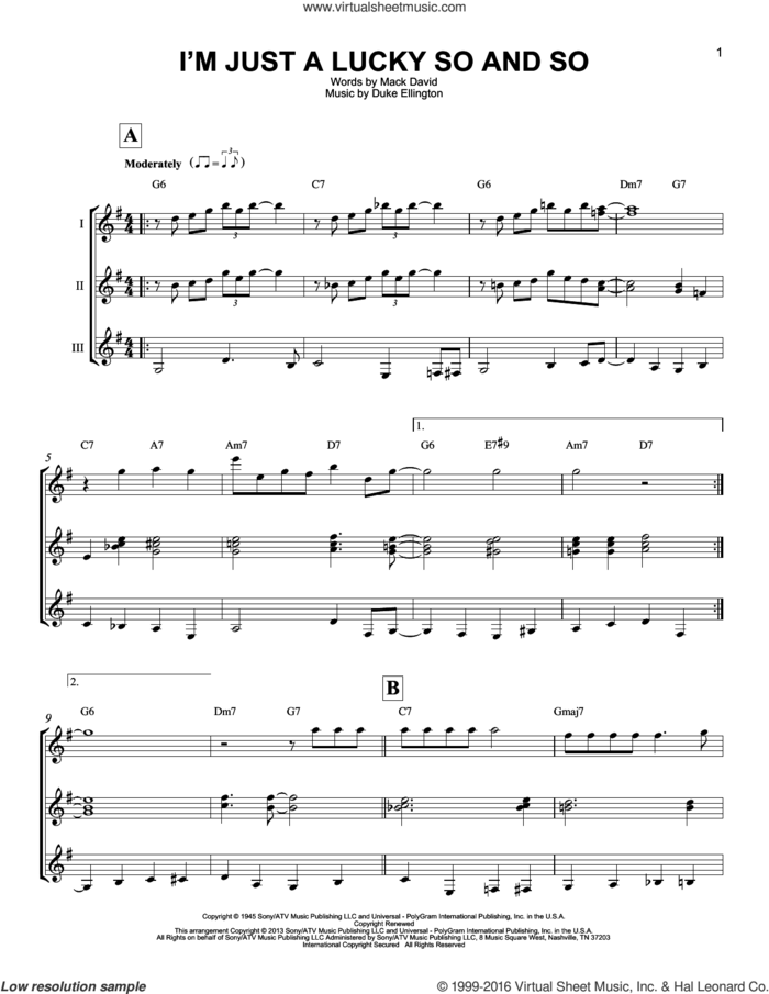 I'm Just A Lucky So And So sheet music for guitar ensemble by Duke Ellington and Mack David, intermediate skill level