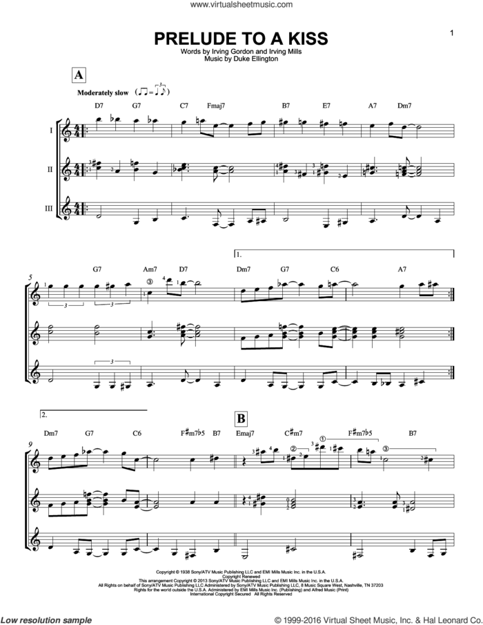 Prelude To A Kiss sheet music for guitar ensemble by Duke Ellington, Irving Gordon and Irving Mills, intermediate skill level