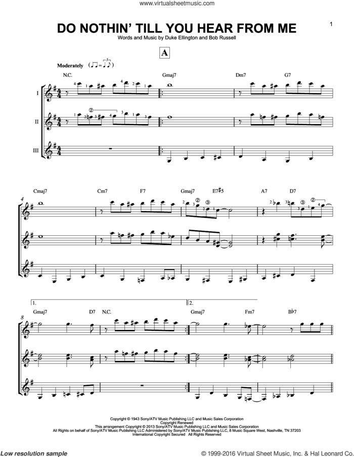 Do Nothin' Till You Hear From Me sheet music for guitar ensemble by Duke Ellington and Bob Russell, intermediate skill level