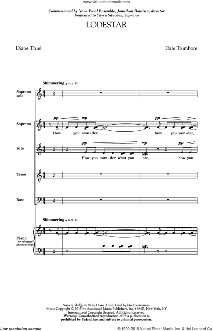 Lodestar sheet music for choir (SATB: soprano, alto, tenor, bass) by Dale Trumbore and Diane Thiel, intermediate skill level