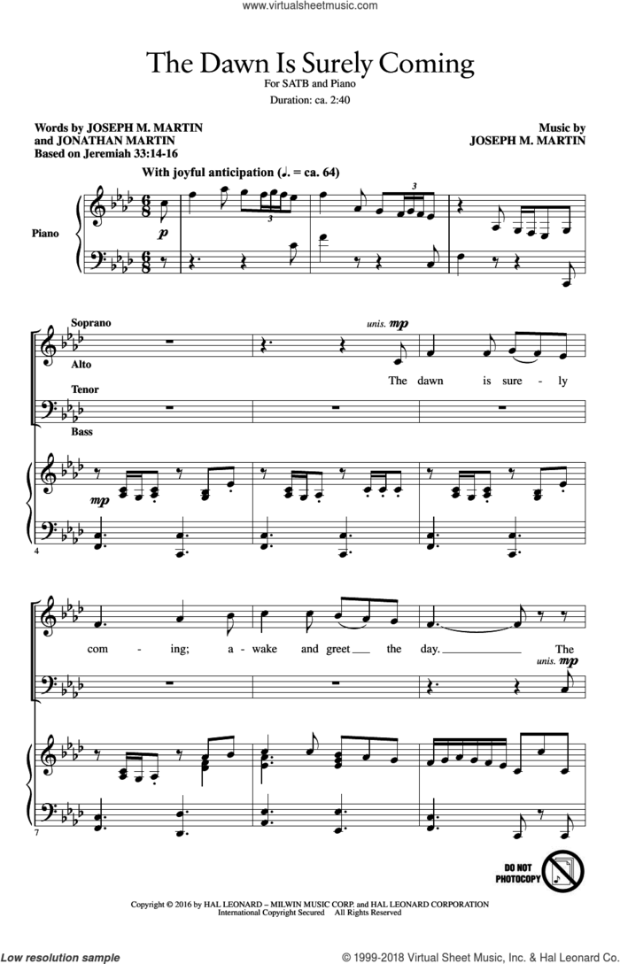 The Dawn Is Surely Coming sheet music for choir (SATB: soprano, alto, tenor, bass) by Joseph M. Martin and Jonathan Martin, intermediate skill level