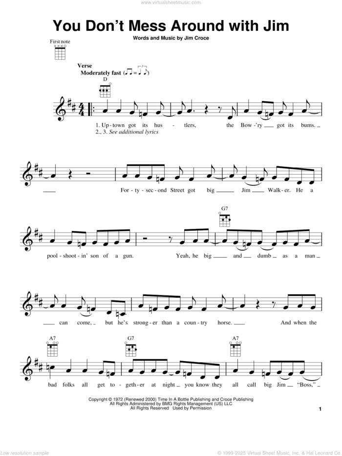 You Don't Mess Around With Jim sheet music for ukulele by Jim Croce, intermediate skill level