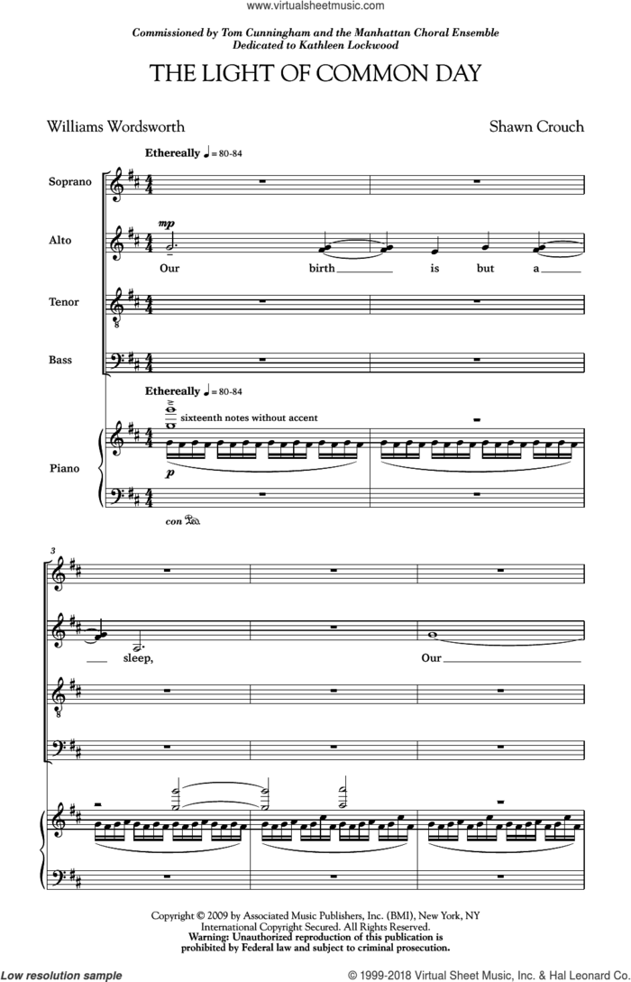Light Of Common Day sheet music for choir (SATB: soprano, alto, tenor, bass) by Shawn Crouch and William Wordsworth, intermediate skill level
