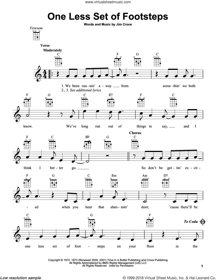One Less Set Of Footsteps sheet music for ukulele by Jim Croce, intermediate skill level