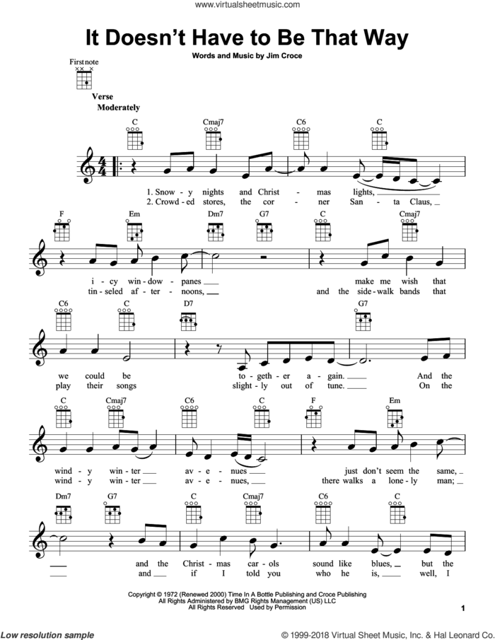 It Doesn't Have To Be That Way sheet music for ukulele by Jim Croce, intermediate skill level