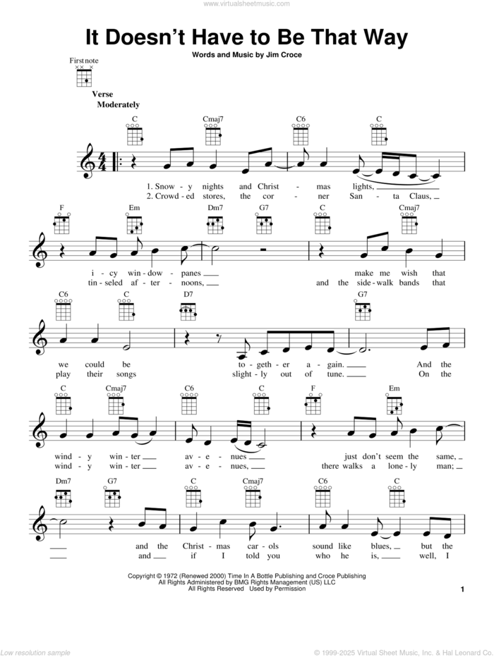 It Doesn't Have To Be That Way sheet music for ukulele by Jim Croce, intermediate skill level