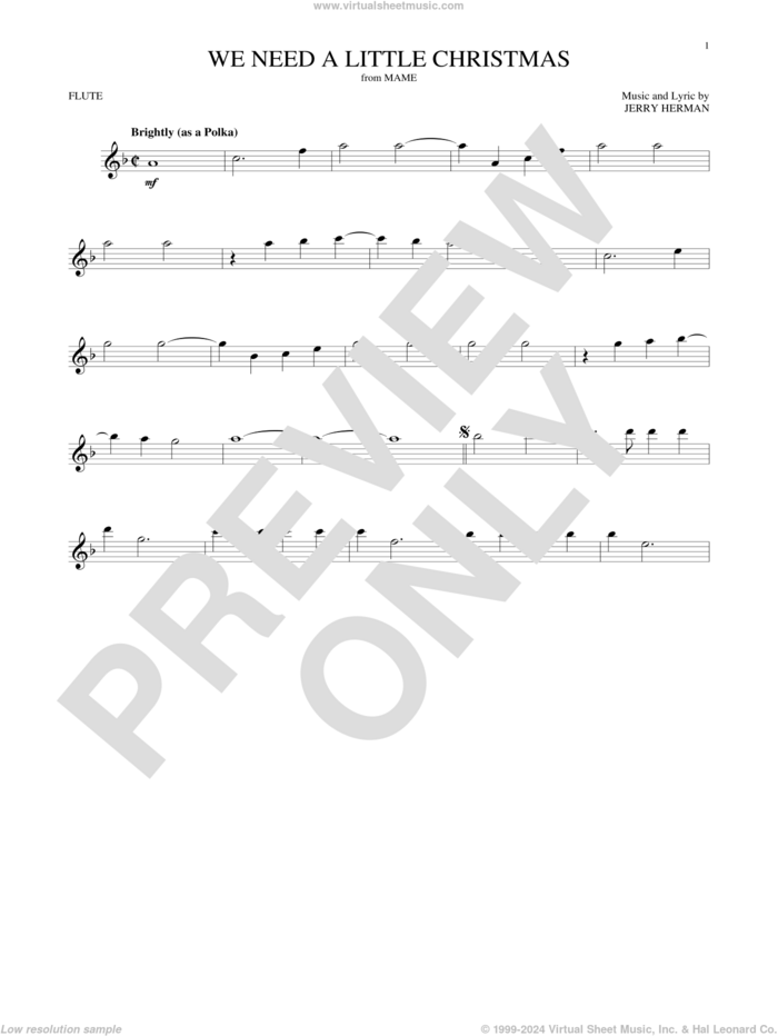 We Need A Little Christmas sheet music for flute solo by Jerry Herman and Kimberley Locke, intermediate skill level