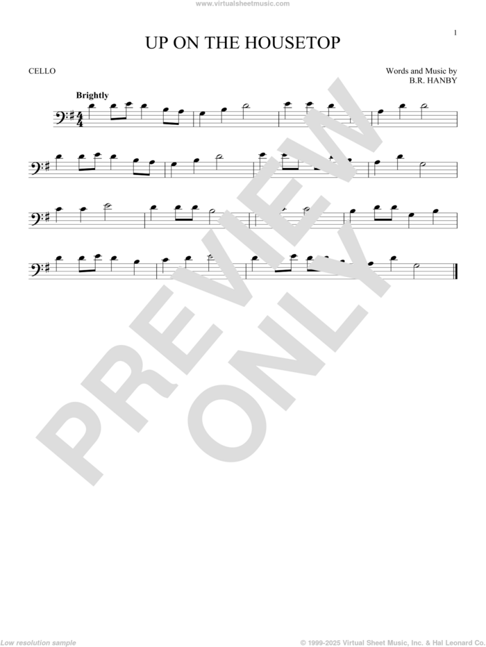 Up On The Housetop sheet music for cello solo by Benjamin Hanby, intermediate skill level