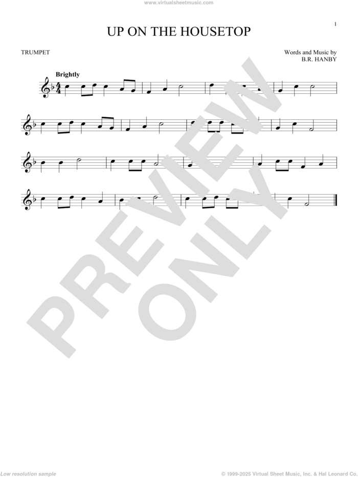 Up On The Housetop sheet music for trumpet solo by Benjamin Hanby, intermediate skill level