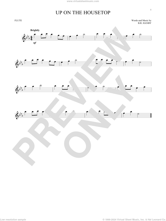 Up On The Housetop sheet music for flute solo by Benjamin Hanby, intermediate skill level