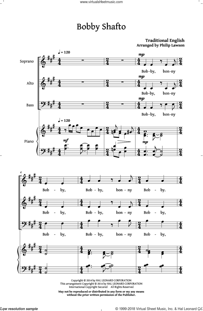 Bobby Shafto sheet music for choir (SAB: soprano, alto, bass) by Philip Lawson and Miscellaneous, intermediate skill level