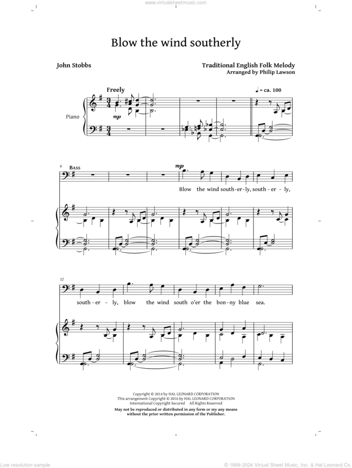 Blow The Wind Southerly sheet music for choir (SAB: soprano, alto, bass) by Philip Lawson, English Folk Melody and John Stobbs, intermediate skill level