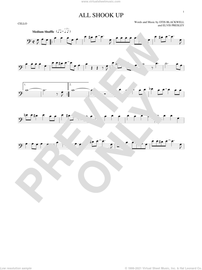 All Shook Up sheet music for cello solo by Elvis Presley, Suzi Quatro and Otis Blackwell, intermediate skill level
