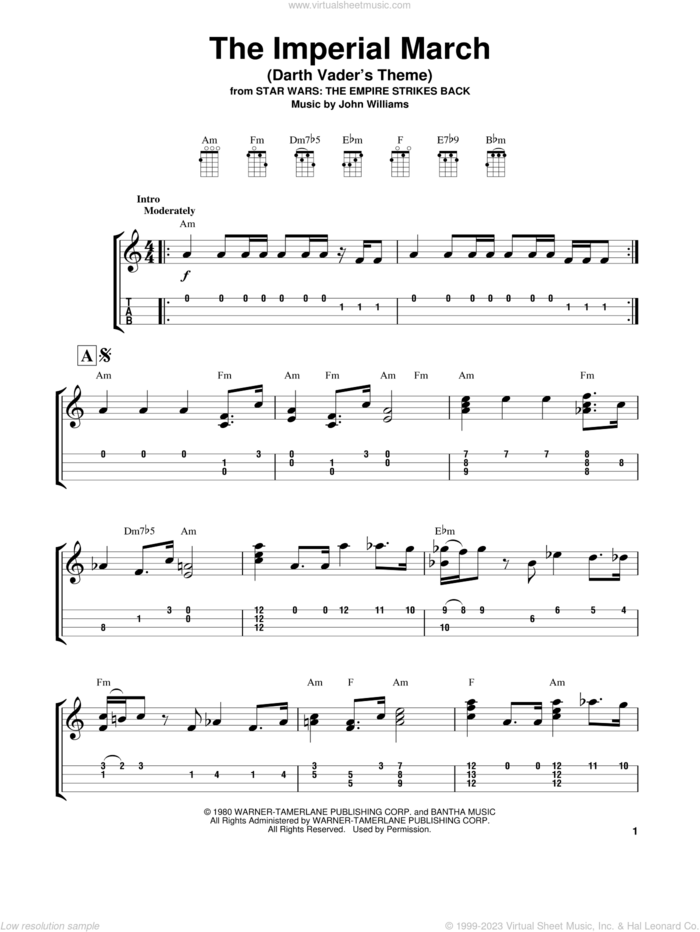 The Imperial March (Darth Vader's Theme) sheet music for ukulele (easy tablature) (ukulele easy tab) by John Williams, intermediate skill level