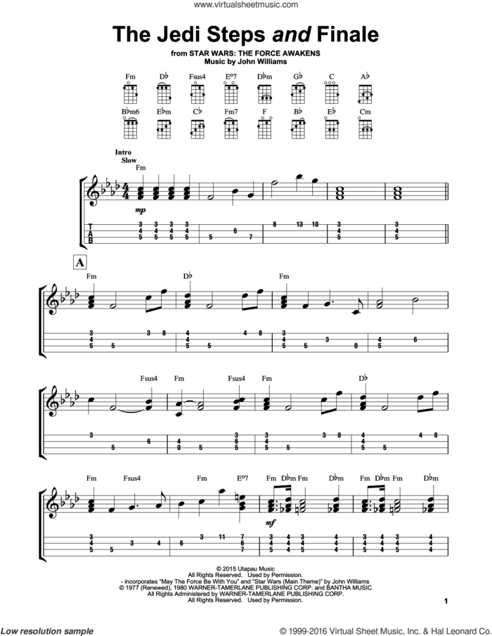 The Jedi Steps And Finale sheet music for ukulele (easy tablature) (ukulele easy tab) by John Williams, intermediate skill level