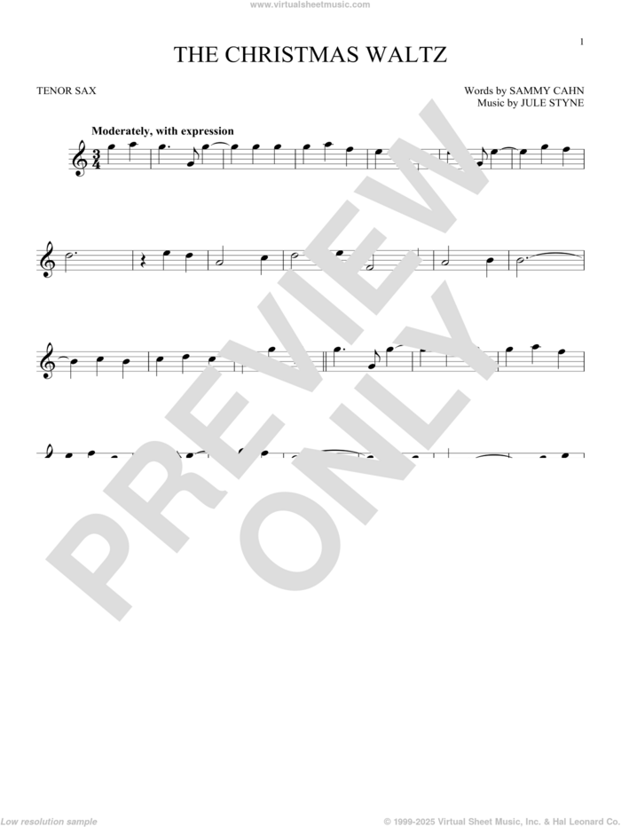 The Christmas Waltz sheet music for tenor saxophone solo by Frank Sinatra, Jule Styne and Sammy Cahn, intermediate skill level