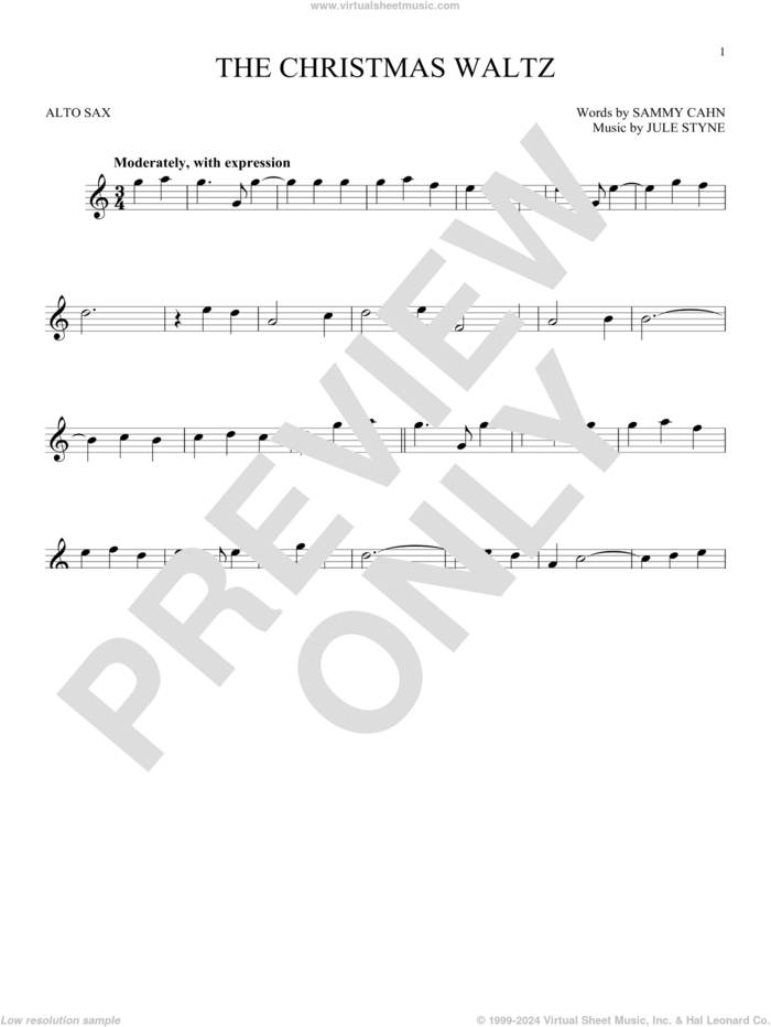 The Christmas Waltz sheet music for alto saxophone solo by Frank Sinatra, Jule Styne and Sammy Cahn, intermediate skill level