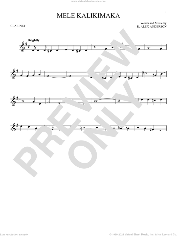 Mele Kalikimaka sheet music for clarinet solo by Bing Crosby and R. Alex Anderson, intermediate skill level