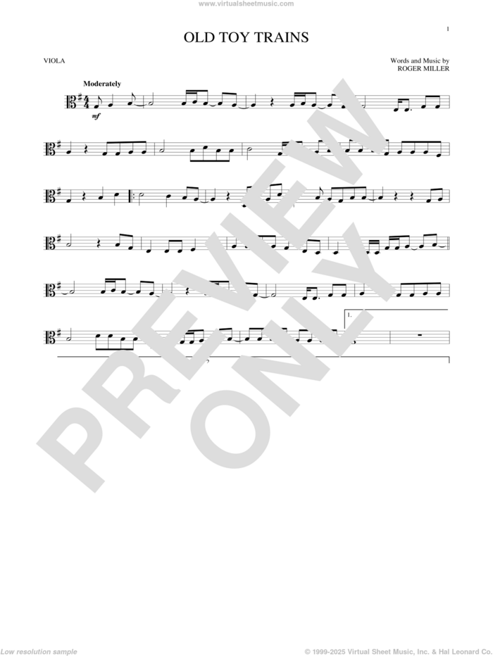 Old Toy Trains sheet music for viola solo by Roger Miller, intermediate skill level