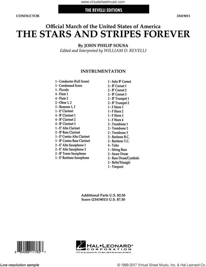 The Stars and Stripes Forever (COMPLETE) sheet music for concert band by John Philip Sousa and Dr. William D. Revelli, intermediate skill level