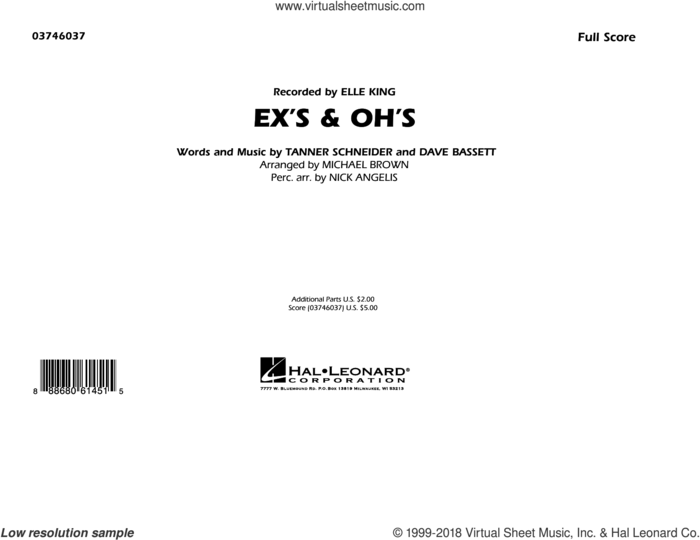 Ex's and Oh's (COMPLETE) sheet music for marching band by Michael Brown, Dave Bassett, Elle King, Nick Angelis and Tanner Schneider, intermediate skill level