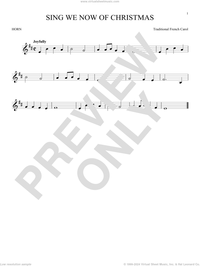 Sing We Now Of Christmas sheet music for horn solo, intermediate skill level