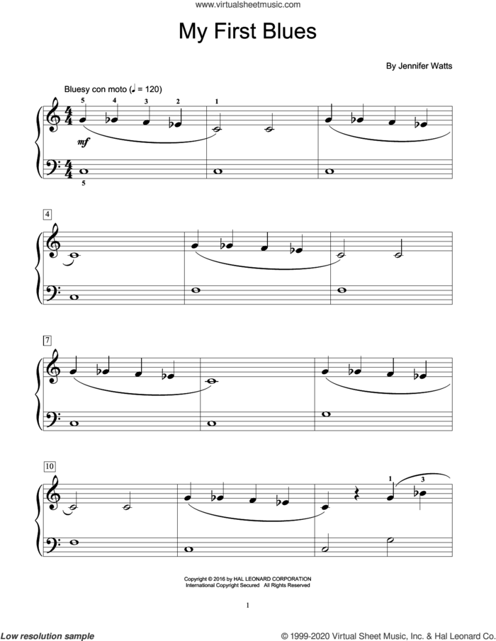My First Blues sheet music for piano solo (elementary) by Jennifer Watts, beginner piano (elementary)