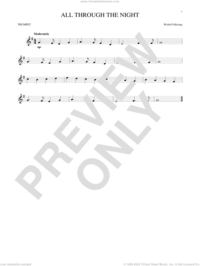 All Through The Night sheet music for trumpet solo, intermediate skill level
